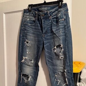American Eagle Outfitters Blue Distressed Straight Leg Jeans